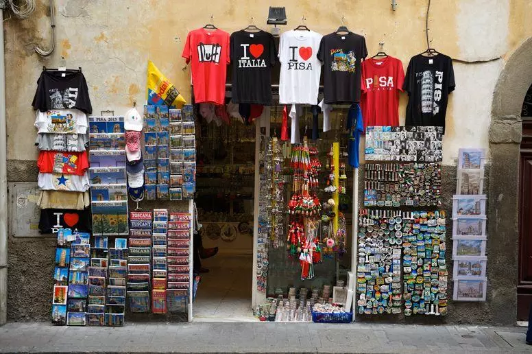 Italian Souvenir stand selling magnets and postcards