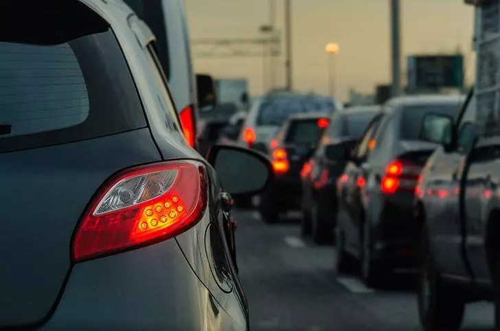 Cars stopped in motorway traffic jam