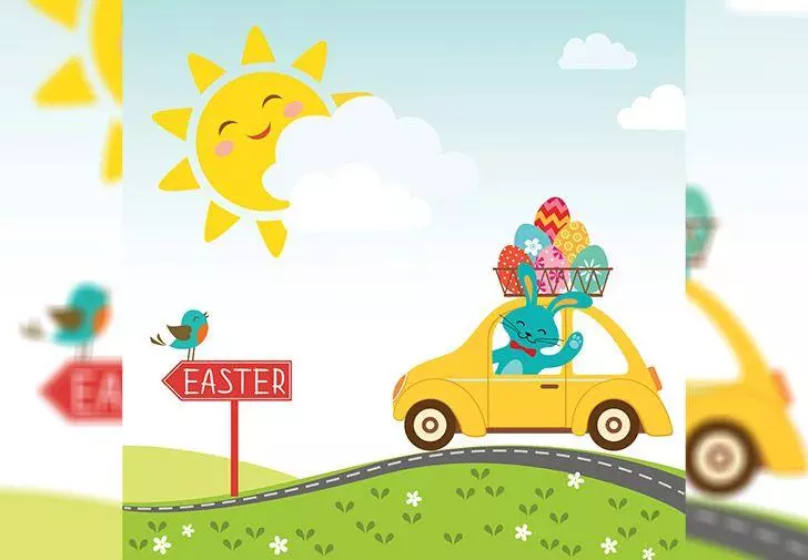 Easter bunny in car