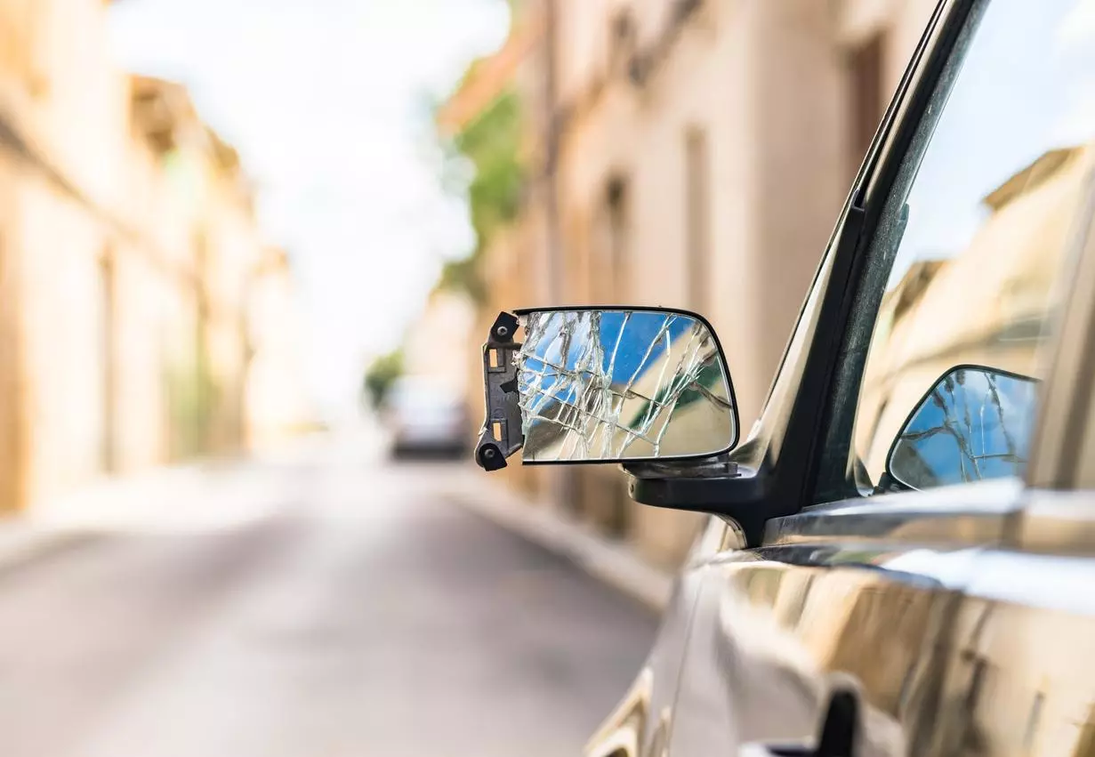 Broken car mirror